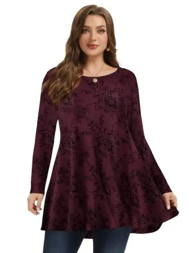 LARACE Long Sleeve Tunic Tops for Women Plus Size Fall Shirts for Legging | Round Neck, 95% Rayon, Soft & Breathable, Flowy Hem to Hide Belly, Suit for Fall & Winter, to Wear with Leggings, M-6X - 3