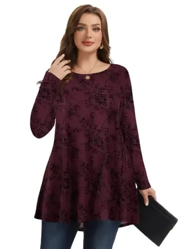 LARACE Long Sleeve Tunic Tops for Women Plus Size Fall Shirts for Legging | Round Neck, 95% Rayon, Soft & Breathable, Flowy Hem to Hide Belly, Suit for Fall & Winter, to Wear with Leggings, M-6X - 4