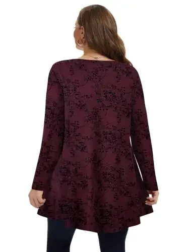 LARACE Long Sleeve Tunic Tops for Women Plus Size Fall Shirts for Legging | Round Neck, 95% Rayon, Soft & Breathable, Flowy Hem to Hide Belly, Suit for Fall & Winter, to Wear with Leggings, M-6X - 5