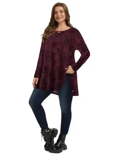 LARACE Long Sleeve Tunic Tops for Women Plus Size Fall Shirts for Legging | Round Neck, 95% Rayon, Soft & Breathable, Flowy Hem to Hide Belly, Suit for Fall & Winter, to Wear with Leggings, M-6X - 6
