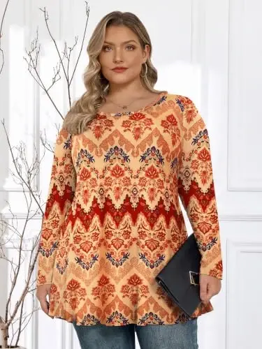 LARACE Long Sleeve Tunic Tops for Women Plus Size Fall Shirts for Legging | Round Neck, 95% Rayon, Soft & Breathable, Flowy Hem to Hide Belly, Suit for Fall & Winter, to Wear with Leggings, M-6X - 3
