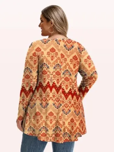 LARACE Long Sleeve Tunic Tops for Women Plus Size Fall Shirts for Legging | Round Neck, 95% Rayon, Soft & Breathable, Flowy Hem to Hide Belly, Suit for Fall & Winter, to Wear with Leggings, M-6X - 5