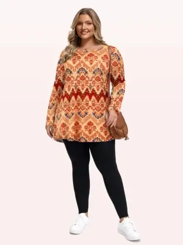 LARACE Long Sleeve Tunic Tops for Women Plus Size Fall Shirts for Legging | Round Neck, 95% Rayon, Soft & Breathable, Flowy Hem to Hide Belly, Suit for Fall & Winter, to Wear with Leggings, M-6X - 6