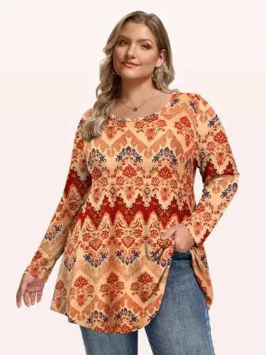 LARACE Long Sleeve Tunic Tops for Women Plus Size Fall Shirts for Legging | Round Neck, 95% Rayon, Soft & Breathable, Flowy Hem to Hide Belly, Suit for Fall & Winter, to Wear with Leggings, M-6X - LARACE (1)