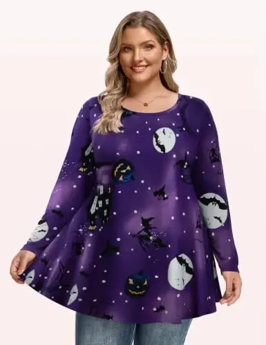 LARACE Long Sleeve Tunic Tops for Women Plus Size Fall Shirts for Legging | Round Neck, 95% Rayon, Soft & Breathable, Flowy Hem to Hide Belly, Suit for Fall & Winter, to Wear with Leggings, M-6X - 3