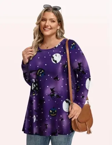LARACE Long Sleeve Tunic Tops for Women Plus Size Fall Shirts for Legging | Round Neck, 95% Rayon, Soft & Breathable, Flowy Hem to Hide Belly, Suit for Fall & Winter, to Wear with Leggings, M-6X - 5
