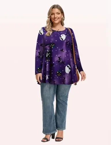 LARACE Long Sleeve Tunic Tops for Women Plus Size Fall Shirts for Legging | Round Neck, 95% Rayon, Soft & Breathable, Flowy Hem to Hide Belly, Suit for Fall & Winter, to Wear with Leggings, M-6X - 6