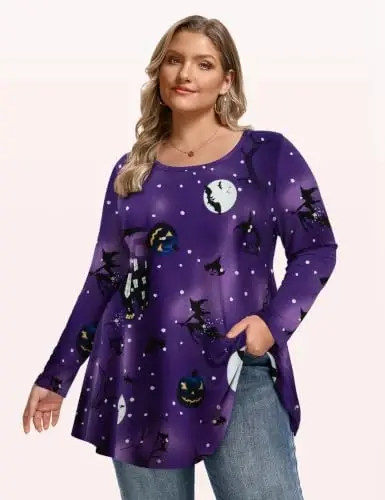 LARACE Long Sleeve Tunic Tops for Women Plus Size Fall Shirts for Legging | Round Neck, 95% Rayon, Soft & Breathable, Flowy Hem to Hide Belly, Suit for Fall & Winter, to Wear with Leggings, M-6X - LARACE (1)