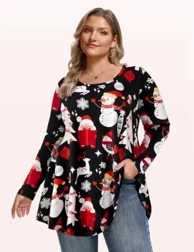 LARACE Long Sleeve Tunic Tops for Women Plus Size Fall Shirts for Legging | Round Neck, 95% Rayon, Soft & Breathable, Flowy Hem to Hide Belly, Suit for Fall & Winter, to Wear with Leggings, M-6X - LARACE (1)