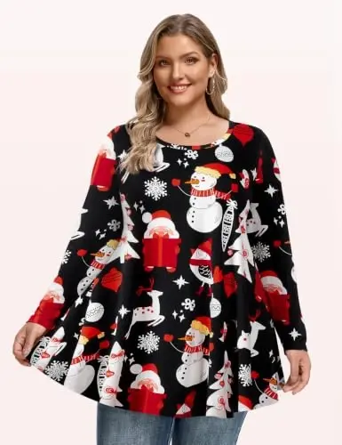 LARACE Long Sleeve Tunic Tops for Women Plus Size Fall Shirts for Legging | Round Neck, 95% Rayon, Soft & Breathable, Flowy Hem to Hide Belly, Suit for Fall & Winter, to Wear with Leggings, M-6X - 3