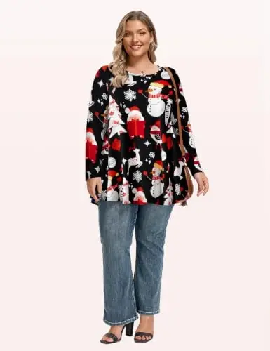 LARACE Long Sleeve Tunic Tops for Women Plus Size Fall Shirts for Legging | Round Neck, 95% Rayon, Soft & Breathable, Flowy Hem to Hide Belly, Suit for Fall & Winter, to Wear with Leggings, M-6X - 6
