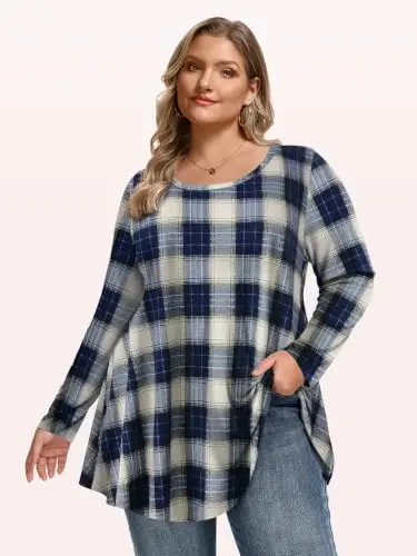 LARACE Long Sleeve Tunic Tops for Women Plus Size Fall Shirts for Legging | Round Neck, 95% Rayon, Soft & Breathable, Flowy Hem to Hide Belly, Suit for Fall & Winter, to Wear with Leggings, M-6X - LARACE (1)