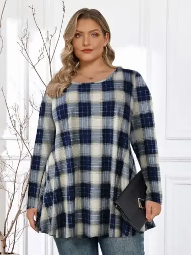 LARACE Long Sleeve Tunic Tops for Women Plus Size Fall Shirts for Legging | Round Neck, 95% Rayon, Soft & Breathable, Flowy Hem to Hide Belly, Suit for Fall & Winter, to Wear with Leggings, M-6X - 3