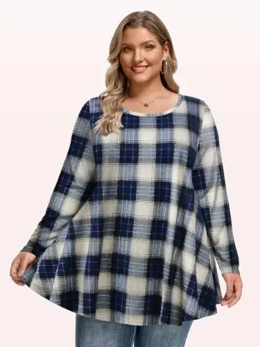 LARACE Long Sleeve Tunic Tops for Women Plus Size Fall Shirts for Legging | Round Neck, 95% Rayon, Soft & Breathable, Flowy Hem to Hide Belly, Suit for Fall & Winter, to Wear with Leggings, M-6X - 4
