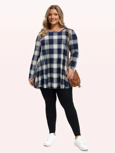 LARACE Long Sleeve Tunic Tops for Women Plus Size Fall Shirts for Legging | Round Neck, 95% Rayon, Soft & Breathable, Flowy Hem to Hide Belly, Suit for Fall & Winter, to Wear with Leggings, M-6X - 6