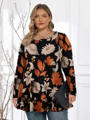 LARACE Long Sleeve Tunic Tops for Women Plus Size Fall Shirts for Legging | Round Neck, 95% Rayon, Soft & Breathable, Flowy Hem to Hide Belly, Suit for Fall & Winter, to Wear with Leggings, M-6X - 3