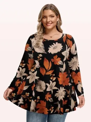 LARACE Long Sleeve Tunic Tops for Women Plus Size Fall Shirts for Legging | Round Neck, 95% Rayon, Soft & Breathable, Flowy Hem to Hide Belly, Suit for Fall & Winter, to Wear with Leggings, M-6X - 4