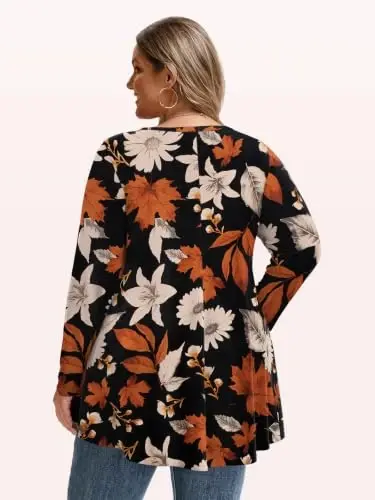LARACE Long Sleeve Tunic Tops for Women Plus Size Fall Shirts for Legging | Round Neck, 95% Rayon, Soft & Breathable, Flowy Hem to Hide Belly, Suit for Fall & Winter, to Wear with Leggings, M-6X - 5