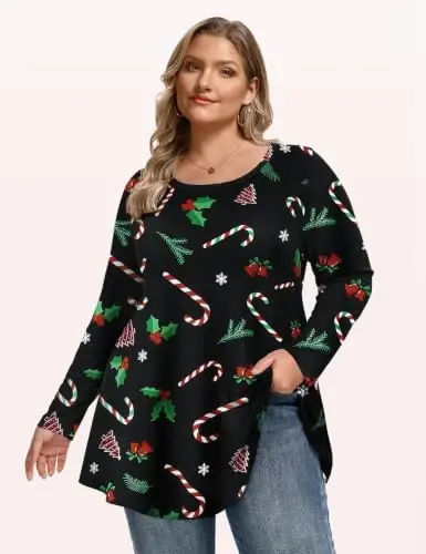 LARACE Long Sleeve Tunic Tops for Women Plus Size Fall Shirts for Legging | Round Neck, 95% Rayon, Soft & Breathable, Flowy Hem to Hide Belly, Suit for Fall & Winter, to Wear with Leggings, M-6X - LARACE (1)