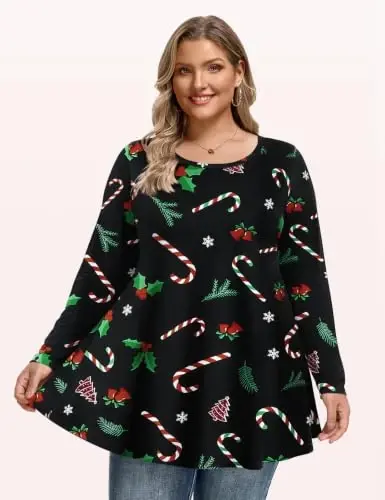 LARACE Long Sleeve Tunic Tops for Women Plus Size Fall Shirts for Legging | Round Neck, 95% Rayon, Soft & Breathable, Flowy Hem to Hide Belly, Suit for Fall & Winter, to Wear with Leggings, M-6X - 3
