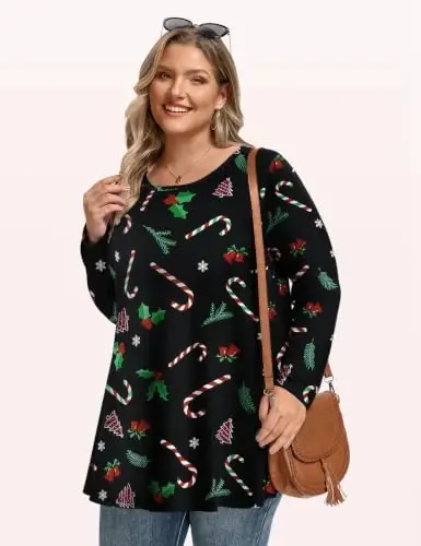 LARACE Long Sleeve Tunic Tops for Women Plus Size Fall Shirts for Legging | Round Neck, 95% Rayon, Soft & Breathable, Flowy Hem to Hide Belly, Suit for Fall & Winter, to Wear with Leggings, M-6X - 5