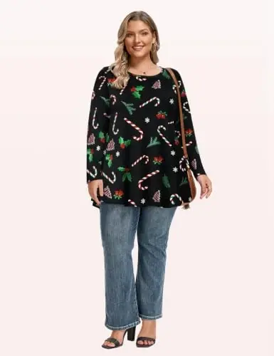 LARACE Long Sleeve Tunic Tops for Women Plus Size Fall Shirts for Legging | Round Neck, 95% Rayon, Soft & Breathable, Flowy Hem to Hide Belly, Suit for Fall & Winter, to Wear with Leggings, M-6X - 6