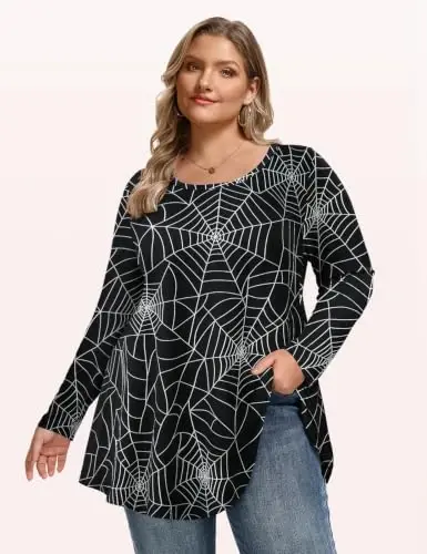 LARACE Long Sleeve Tunic Tops for Women Plus Size Fall Shirts for Legging | Round Neck, 95% Rayon, Soft & Breathable, Flowy Hem to Hide Belly, Suit for Fall & Winter, to Wear with Leggings, M-6X - LARACE (1)
