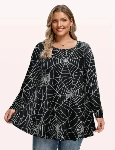 LARACE Long Sleeve Tunic Tops for Women Plus Size Fall Shirts for Legging | Round Neck, 95% Rayon, Soft & Breathable, Flowy Hem to Hide Belly, Suit for Fall & Winter, to Wear with Leggings, M-6X - 3