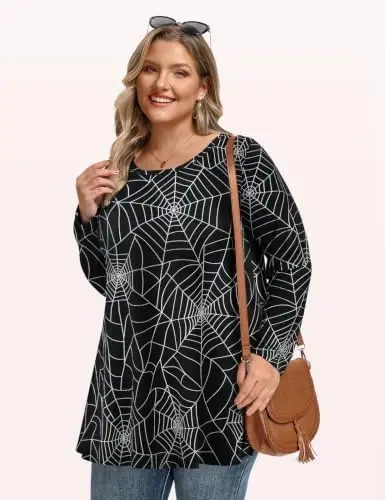 LARACE Long Sleeve Tunic Tops for Women Plus Size Fall Shirts for Legging | Round Neck, 95% Rayon, Soft & Breathable, Flowy Hem to Hide Belly, Suit for Fall & Winter, to Wear with Leggings, M-6X - 5
