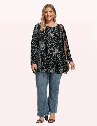 LARACE Long Sleeve Tunic Tops for Women Plus Size Fall Shirts for Legging | Round Neck, 95% Rayon, Soft & Breathable, Flowy Hem to Hide Belly, Suit for Fall & Winter, to Wear with Leggings, M-6X - 6