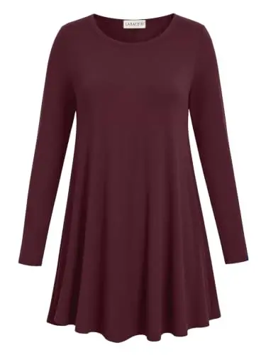 LARACE Long Sleeve Tunic Tops for Women Plus Size Fall Shirts for Legging | Round Neck, 95% Rayon, Soft & Breathable, Flowy Hem to Hide Belly, Suit for Fall & Winter, to Wear with Leggings, M-6X - 1