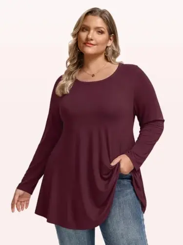 LARACE Long Sleeve Tunic Tops for Women Plus Size Fall Shirts for Legging | Round Neck, 95% Rayon, Soft & Breathable, Flowy Hem to Hide Belly, Suit for Fall & Winter, to Wear with Leggings, M-6X - LARACE (1)