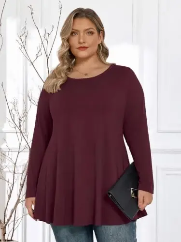 LARACE Long Sleeve Tunic Tops for Women Plus Size Fall Shirts for Legging | Round Neck, 95% Rayon, Soft & Breathable, Flowy Hem to Hide Belly, Suit for Fall & Winter, to Wear with Leggings, M-6X - 3