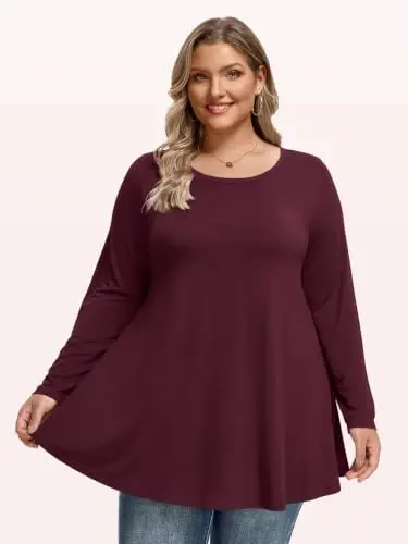 LARACE Long Sleeve Tunic Tops for Women Plus Size Fall Shirts for Legging | Round Neck, 95% Rayon, Soft & Breathable, Flowy Hem to Hide Belly, Suit for Fall & Winter, to Wear with Leggings, M-6X - 4