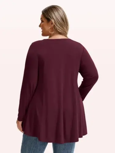 LARACE Long Sleeve Tunic Tops for Women Plus Size Fall Shirts for Legging | Round Neck, 95% Rayon, Soft & Breathable, Flowy Hem to Hide Belly, Suit for Fall & Winter, to Wear with Leggings, M-6X - 5