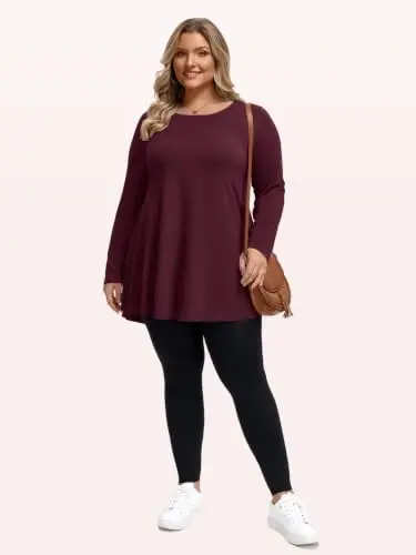 LARACE Long Sleeve Tunic Tops for Women Plus Size Fall Shirts for Legging | Round Neck, 95% Rayon, Soft & Breathable, Flowy Hem to Hide Belly, Suit for Fall & Winter, to Wear with Leggings, M-6X - 6