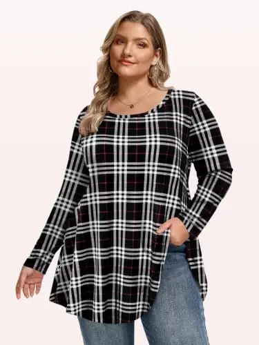 LARACE Long Sleeve Tunic Tops for Women Plus Size Fall Shirts for Legging | Round Neck, 95% Rayon, Soft & Breathable, Flowy Hem to Hide Belly, Suit for Fall & Winter, to Wear with Leggings, M-6X - LARACE (1)