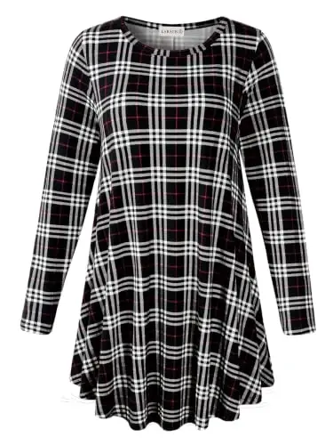 LARACE Long Sleeve Tunic Tops for Women Plus Size Fall Shirts for Legging | Round Neck, 95% Rayon, Soft & Breathable, Flowy Hem to Hide Belly, Suit for Fall & Winter, to Wear with Leggings, M-6X - 1