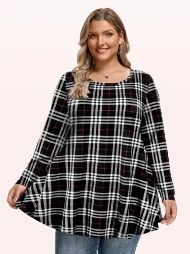 LARACE Long Sleeve Tunic Tops for Women Plus Size Fall Shirts for Legging | Round Neck, 95% Rayon, Soft & Breathable, Flowy Hem to Hide Belly, Suit for Fall & Winter, to Wear with Leggings, M-6X - 4