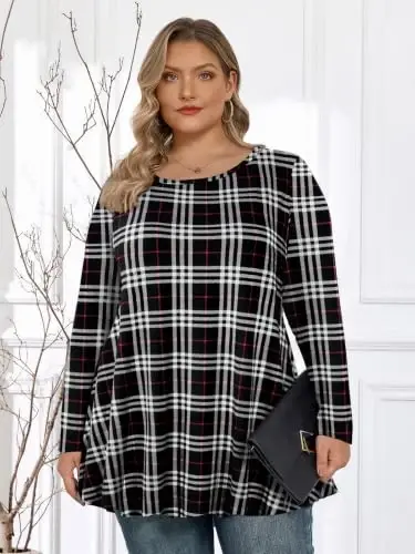 LARACE Long Sleeve Tunic Tops for Women Plus Size Fall Shirts for Legging | Round Neck, 95% Rayon, Soft & Breathable, Flowy Hem to Hide Belly, Suit for Fall & Winter, to Wear with Leggings, M-6X - 5