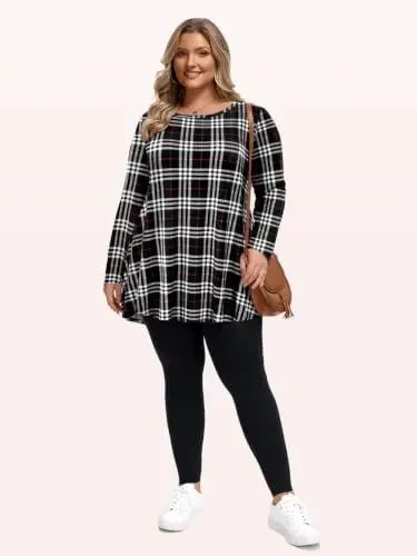LARACE Long Sleeve Tunic Tops for Women Plus Size Fall Shirts for Legging | Round Neck, 95% Rayon, Soft & Breathable, Flowy Hem to Hide Belly, Suit for Fall & Winter, to Wear with Leggings, M-6X - 6