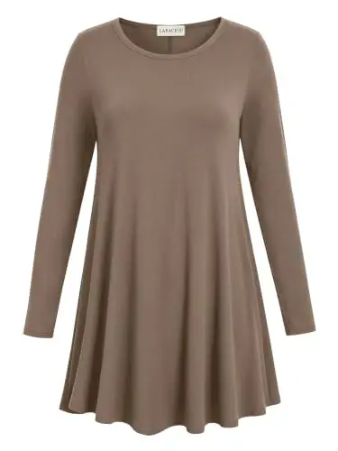 LARACE Long Sleeve Tunic Tops for Women Plus Size Fall Shirts for Legging | Round Neck, 95% Rayon, Soft & Breathable, Flowy Hem to Hide Belly, Suit for Fall & Winter, to Wear with Leggings, M-6X - 1
