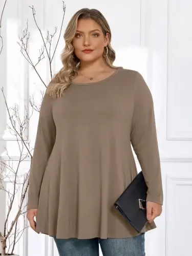 LARACE Long Sleeve Tunic Tops for Women Plus Size Fall Shirts for Legging | Round Neck, 95% Rayon, Soft & Breathable, Flowy Hem to Hide Belly, Suit for Fall & Winter, to Wear with Leggings, M-6X - 3