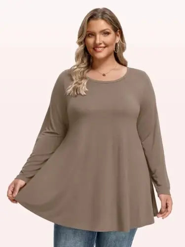 LARACE Long Sleeve Tunic Tops for Women Plus Size Fall Shirts for Legging | Round Neck, 95% Rayon, Soft & Breathable, Flowy Hem to Hide Belly, Suit for Fall & Winter, to Wear with Leggings, M-6X - 4