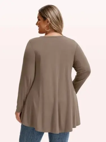 LARACE Long Sleeve Tunic Tops for Women Plus Size Fall Shirts for Legging | Round Neck, 95% Rayon, Soft & Breathable, Flowy Hem to Hide Belly, Suit for Fall & Winter, to Wear with Leggings, M-6X - 5