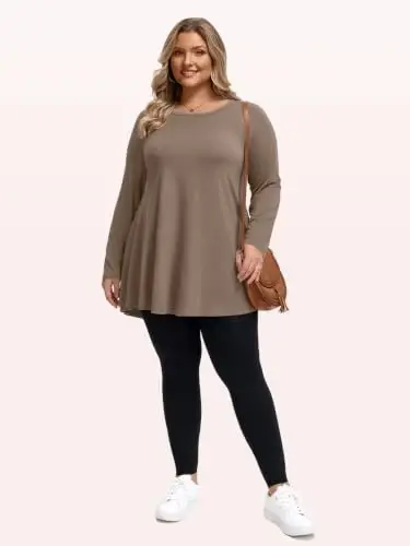 LARACE Long Sleeve Tunic Tops for Women Plus Size Fall Shirts for Legging | Round Neck, 95% Rayon, Soft & Breathable, Flowy Hem to Hide Belly, Suit for Fall & Winter, to Wear with Leggings, M-6X - 6