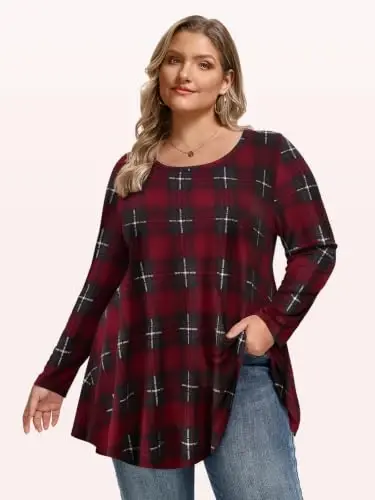 LARACE Long Sleeve Tunic Tops for Women Plus Size Fall Shirts for Legging | Round Neck, 95% Rayon, Soft & Breathable, Flowy Hem to Hide Belly, Suit for Fall & Winter, to Wear with Leggings, M-6X - LARACE (1)