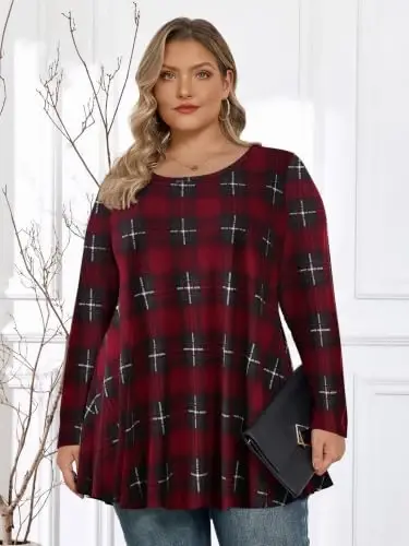 LARACE Long Sleeve Tunic Tops for Women Plus Size Fall Shirts for Legging | Round Neck, 95% Rayon, Soft & Breathable, Flowy Hem to Hide Belly, Suit for Fall & Winter, to Wear with Leggings, M-6X - 3
