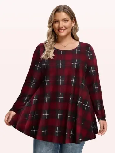 LARACE Long Sleeve Tunic Tops for Women Plus Size Fall Shirts for Legging | Round Neck, 95% Rayon, Soft & Breathable, Flowy Hem to Hide Belly, Suit for Fall & Winter, to Wear with Leggings, M-6X - 4