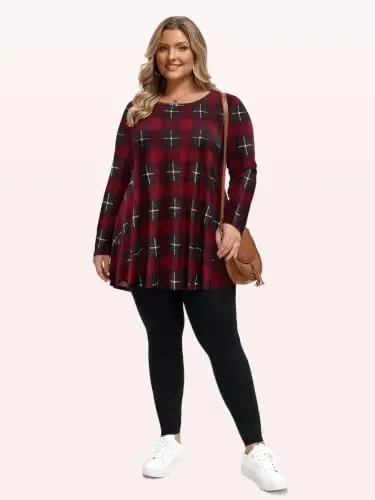 LARACE Long Sleeve Tunic Tops for Women Plus Size Fall Shirts for Legging | Round Neck, 95% Rayon, Soft & Breathable, Flowy Hem to Hide Belly, Suit for Fall & Winter, to Wear with Leggings, M-6X - 6